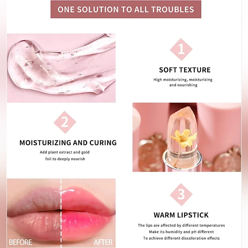 1 Flower Jelly Temperature Color Changing Lipstick Real Flower New - Picture 7 of 8